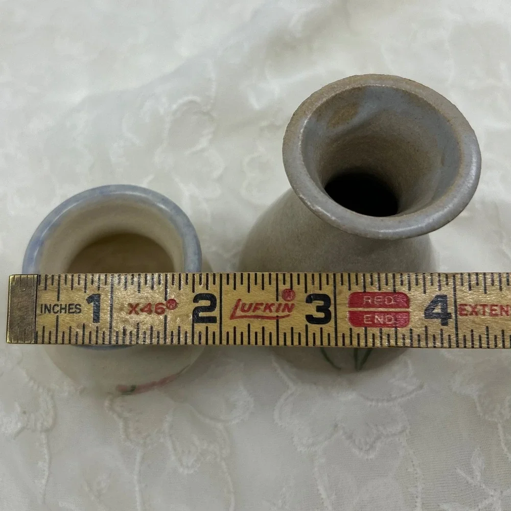 Vintage Handmade Pottery Floral Vases Pair of Miniature Vases Cottagecore 3.5